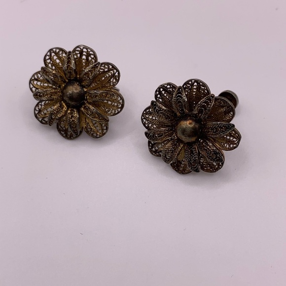 Vintage sterling silver gold plated vermeil screw back earrings - Picture 3 of 7